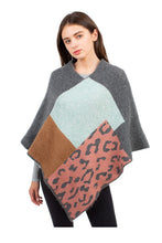 Load image into Gallery viewer, Plaid Design Poncho with Leopard Accent