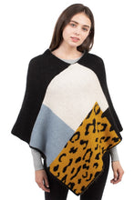 Load image into Gallery viewer, Plaid Design Poncho with Leopard Accent