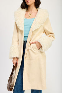 Faux Brown Fur Mid Trench Coat