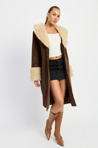 Faux Brown Fur Mid Trench Coat