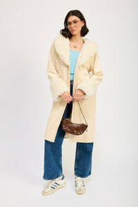 Faux Brown Fur Mid Trench Coat