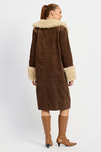 Faux Brown Fur Mid Trench Coat