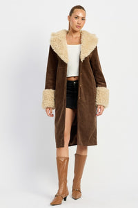 Faux Brown Fur Mid Trench Coat