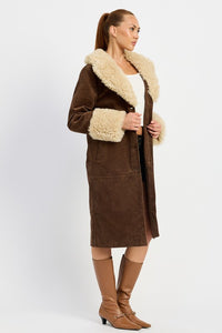 Faux Brown Fur Mid Trench Coat