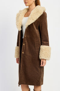 Faux Brown Fur Mid Trench Coat