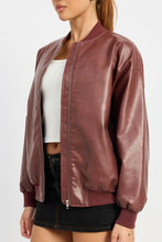 Load image into Gallery viewer, Vintage Burgundy Leather Bomber Jacket