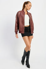 Load image into Gallery viewer, Vintage Burgundy Leather Bomber Jacket