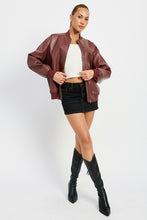 Load image into Gallery viewer, Vintage Burgundy Leather Bomber Jacket