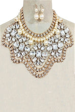 Load image into Gallery viewer, Crystal Flower Pearl Accent Statement Bib Necklace