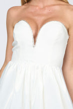 Load image into Gallery viewer, Black Luxe Rhinestone Trim Sweetheart Satin Bubble Hem Dress