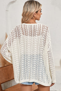 Out Crochet Knit Drop Shoulder Open Front Cardigan