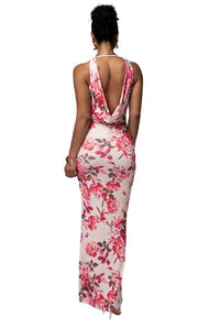 Floral Halter Draped Maxi Dress