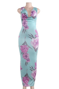 Floral Halter Draped Maxi Dress