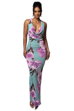 Load image into Gallery viewer, Floral Halter Draped Maxi Dress