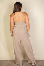 Load image into Gallery viewer, Solid Taupe Spaghetti Plus Strap Wide Jumpsuit