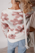 Load image into Gallery viewer, White Flower Drop Shoulder Loose Fit Sweater