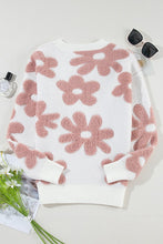 Load image into Gallery viewer, White Flower Drop Shoulder Loose Fit Sweater