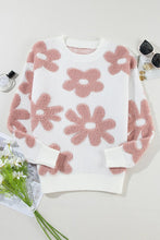 Load image into Gallery viewer, White Flower Drop Shoulder Loose Fit Sweater