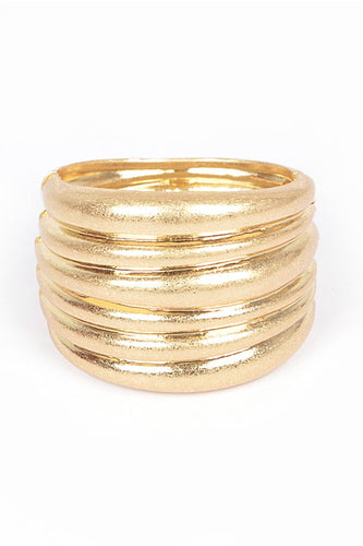 Textured Iconic Gold Casting Spring Hinge Bangle