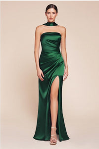 Posh Luxury Strapless Satin Sage Gown w/Sash