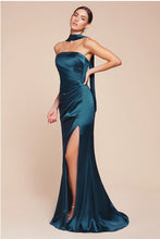 Load image into Gallery viewer, Posh Luxury Strapless Satin Sage Gown w/Sash