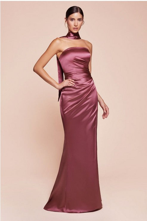 Posh Luxury Strapless Satin Mauve Gown w/Sash