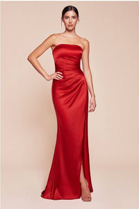 Posh Luxury Strapless Satin Sage Gown w/Sash