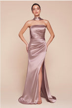 Load image into Gallery viewer, Posh Luxury Strapless Satin Mauve Gown w/Sash