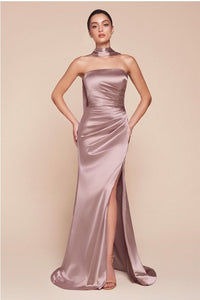 Posh Luxury Strapless Satin Mauve Gown w/Sash