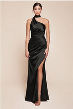 Load image into Gallery viewer, One Shoulder Luxe Satin Burgundy Red Gown w/Sash