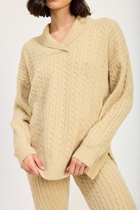 Cable Knit Tan Collered Sweater Top