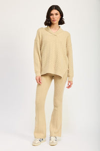 Cable Knit Tan Collered Sweater Top