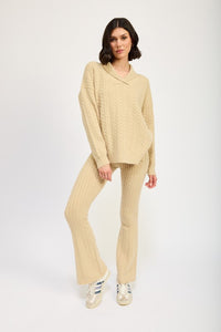 Cable Knit Tan Collered Sweater Top