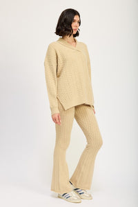 Cable Knit Tan Collered Sweater Top