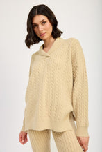 Load image into Gallery viewer, Cable Knit Tan Collered Sweater Top