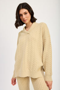 Cable Knit Tan Collered Sweater Top