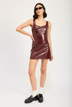 Load image into Gallery viewer, Premium Faux Leather Wine Sleeveless Mini Dress