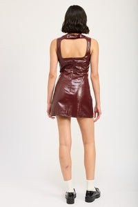 Premium Faux Leather Wine Sleeveless Mini Dress