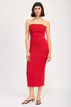 Load image into Gallery viewer, Red Ribbed Tube Fold Over Midi Dress