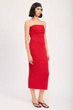 Load image into Gallery viewer, Red Ribbed Tube Fold Over Midi Dress