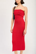 Load image into Gallery viewer, Red Ribbed Tube Fold Over Midi Dress