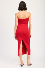 Load image into Gallery viewer, Red Ribbed Tube Fold Over Midi Dress