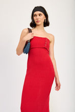 Load image into Gallery viewer, Red Ribbed Tube Fold Over Midi Dress