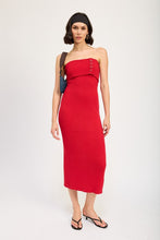 Load image into Gallery viewer, Red Ribbed Tube Fold Over Midi Dress