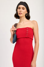 Load image into Gallery viewer, Red Ribbed Tube Fold Over Midi Dress