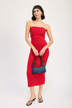 Load image into Gallery viewer, Red Ribbed Tube Fold Over Midi Dress