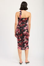 Load image into Gallery viewer, Shirred Black-Red Floral Mini Dress