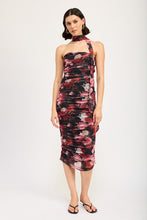 Load image into Gallery viewer, Shirred Black-Red Floral Mini Dress