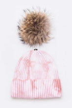 Load image into Gallery viewer, Large Genuine Fur Pom Tie Dyed Cotton Blend Beanie