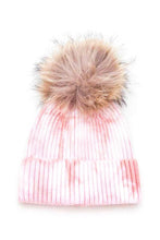 Load image into Gallery viewer, Large Genuine Fur Pom Tie Dyed Cotton Blend Beanie